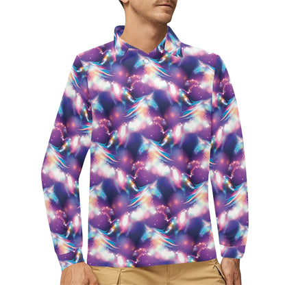 Unicorn Dream Long Sleeve Polo Shirt For Men's