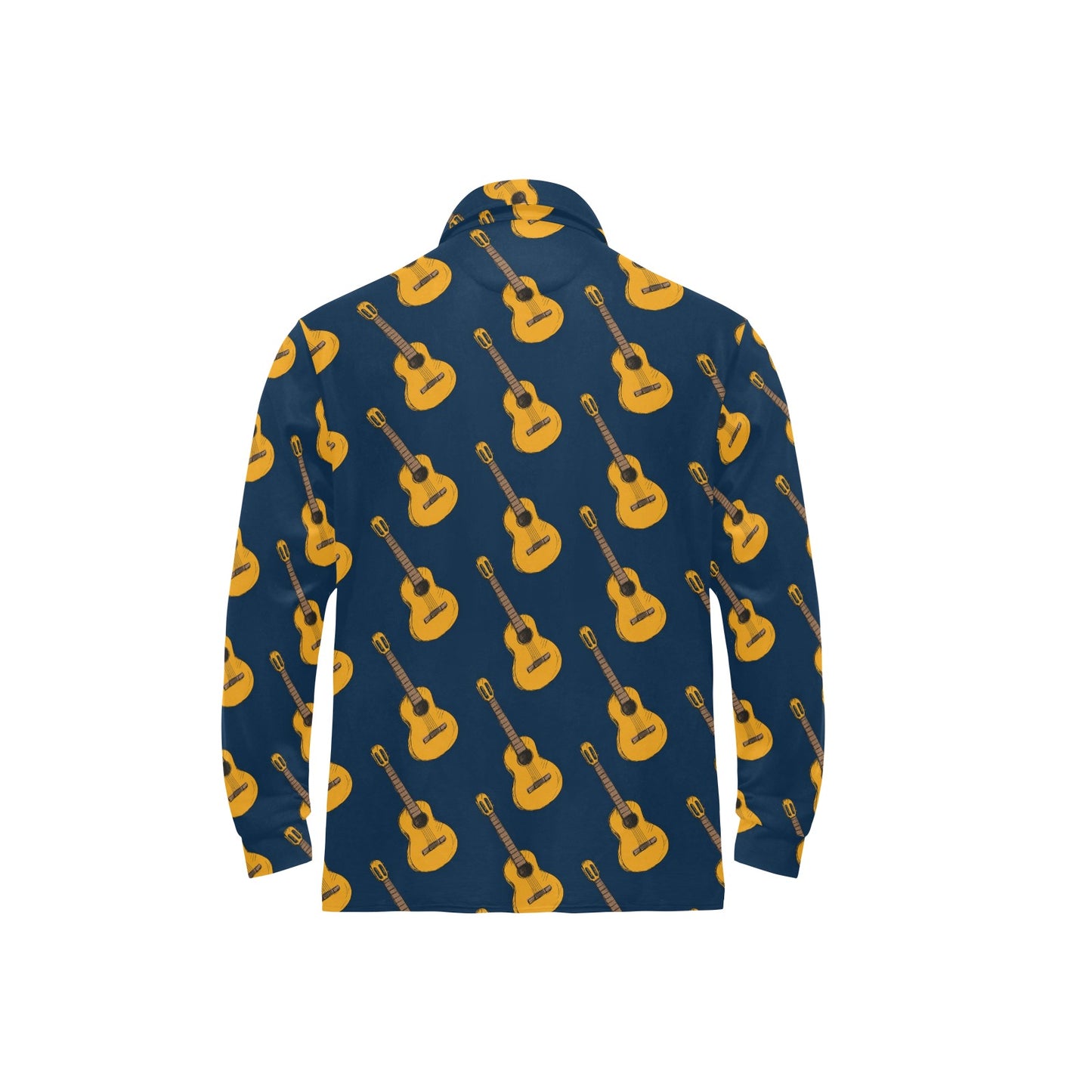 Acoustic Guitar Pattern Print Design 04 Long Sleeve Polo Shirt For Men's