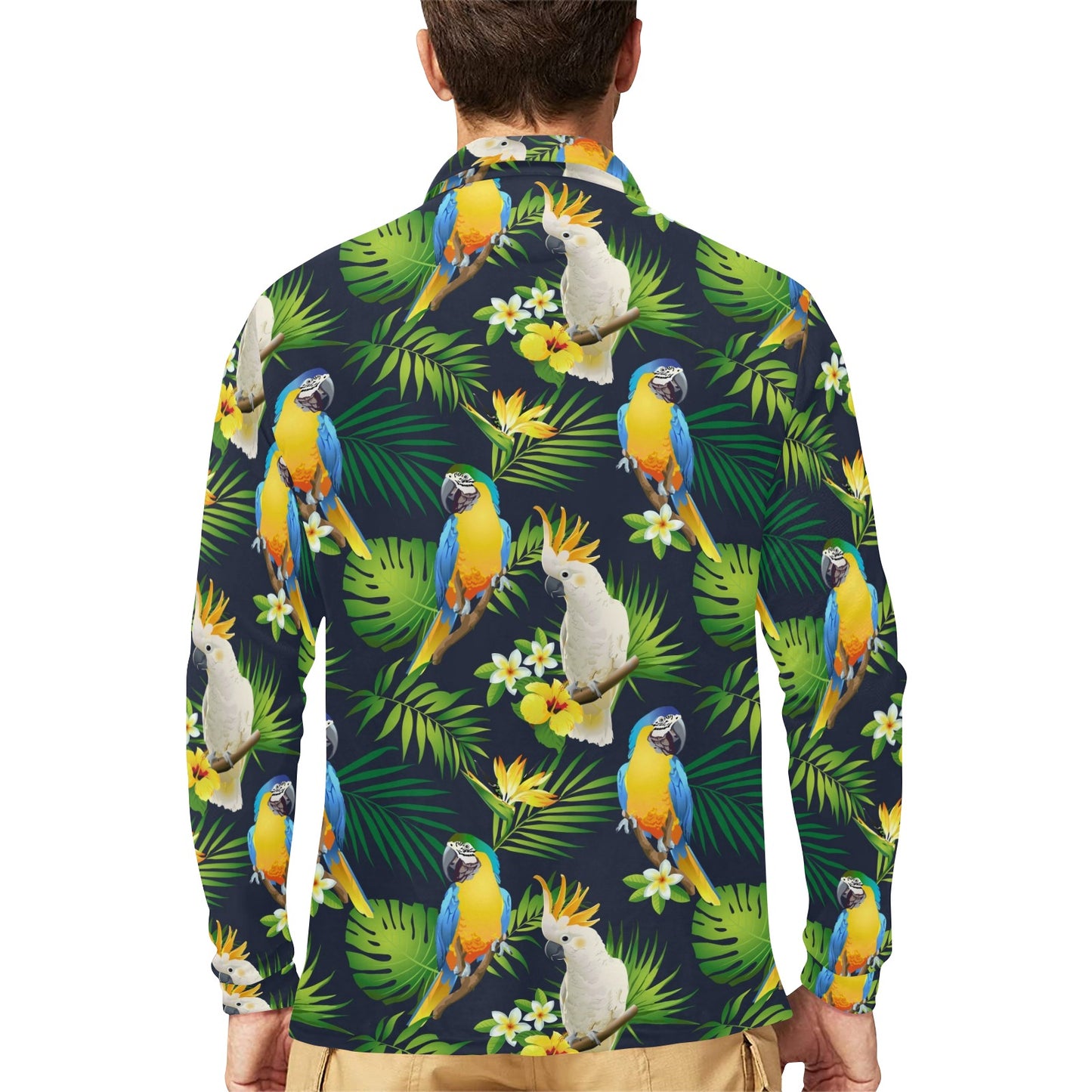 Parrot Pattern Print Design A03 Long Sleeve Polo Shirt For Men's