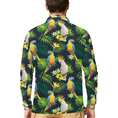 Parrot Pattern Print Design A03 Long Sleeve Polo Shirt For Men's