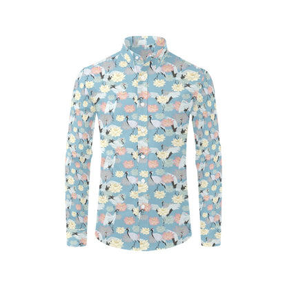 Water Lily Print Design LKS304 Men's Long Sleeve Dress Shirt