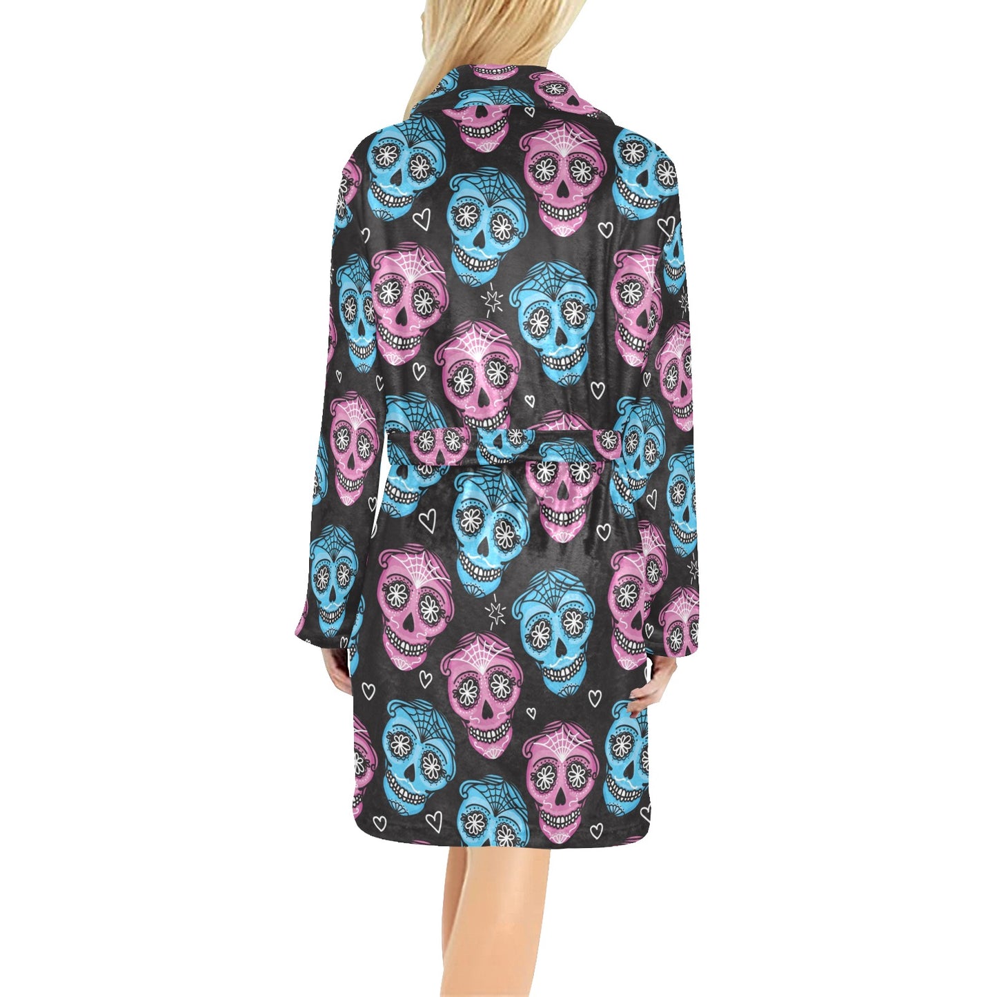 Day of the Dead Skull Print Pattern Women's Fleece Robe