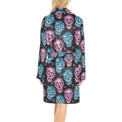 Day of the Dead Skull Print Pattern Women's Fleece Robe