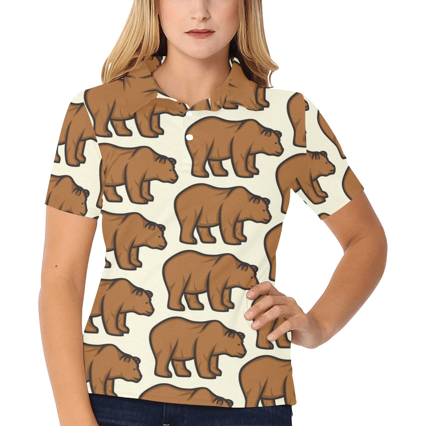 Bear Pattern Print Design BE05 Women's Polo Shirt