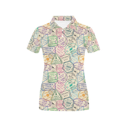 Travel Stamp Print Design LKS303 Women's Polo Shirt