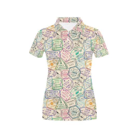 Travel Stamp Print Design LKS303 Women's Polo Shirt