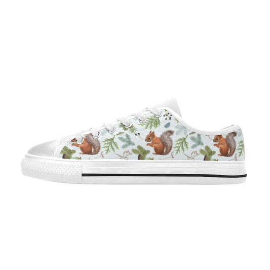 Squirrel Print Design LKS308 Women's White Low Top Shoes