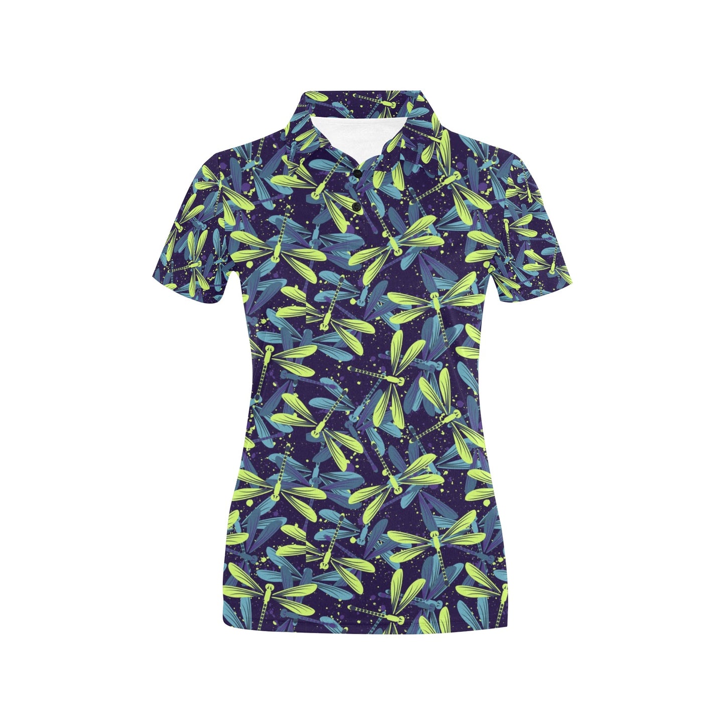 Dragonfly Lime Blue Print Pattern Women's Polo Shirt