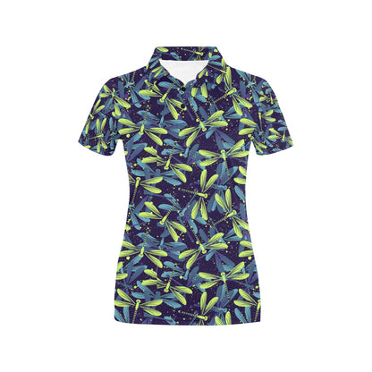 Dragonfly Lime Blue Print Pattern Women's Polo Shirt