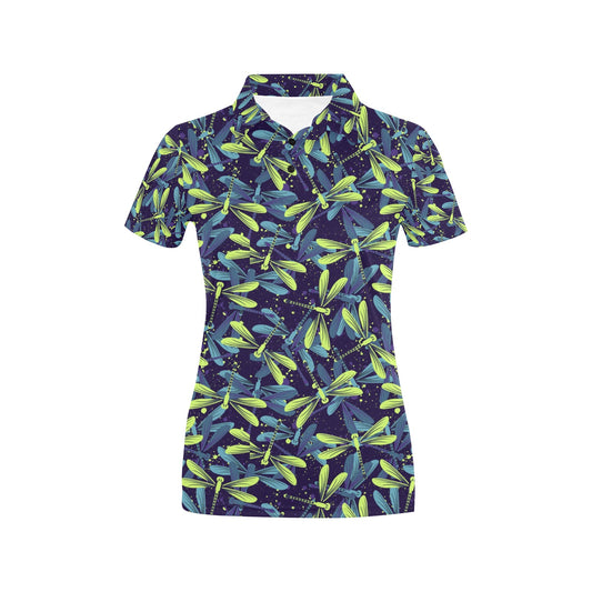 Dragonfly Lime Blue Print Pattern Women's Polo Shirt