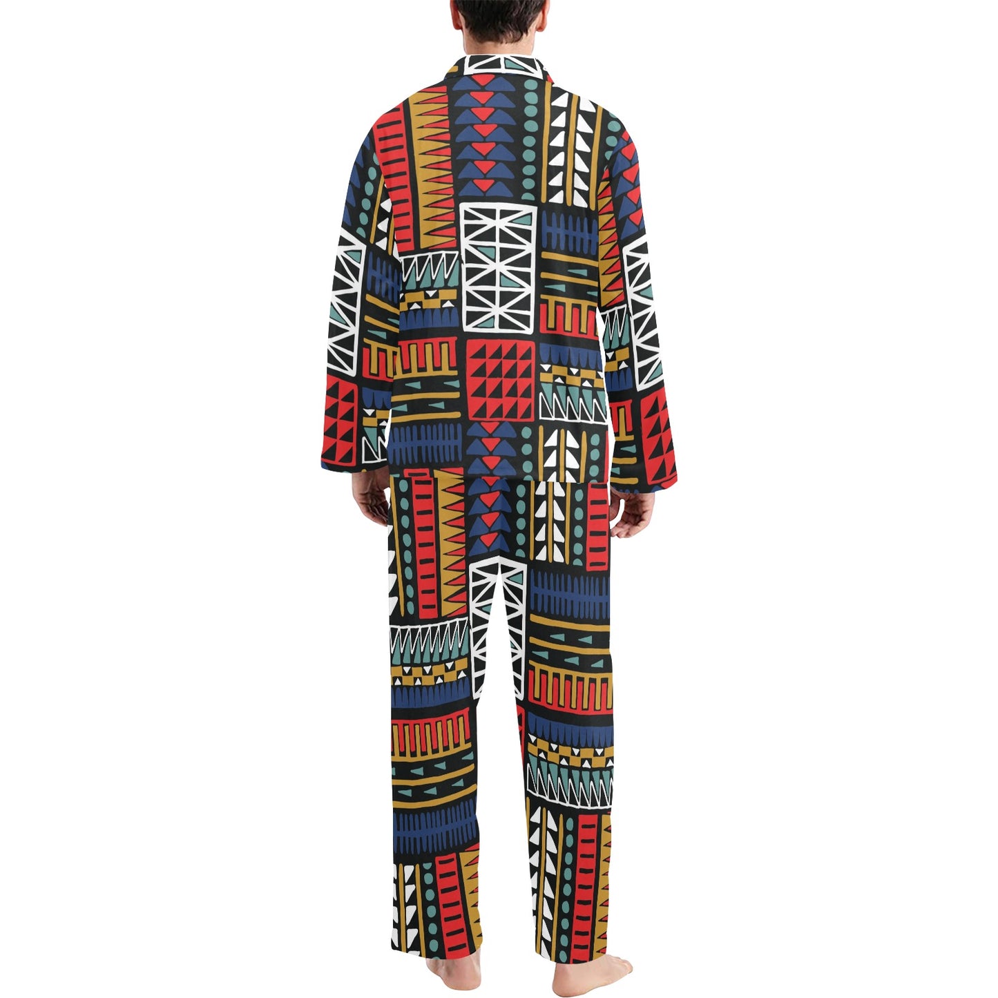 Kente Pattern Print Design 02 Men's Long Pajama Set