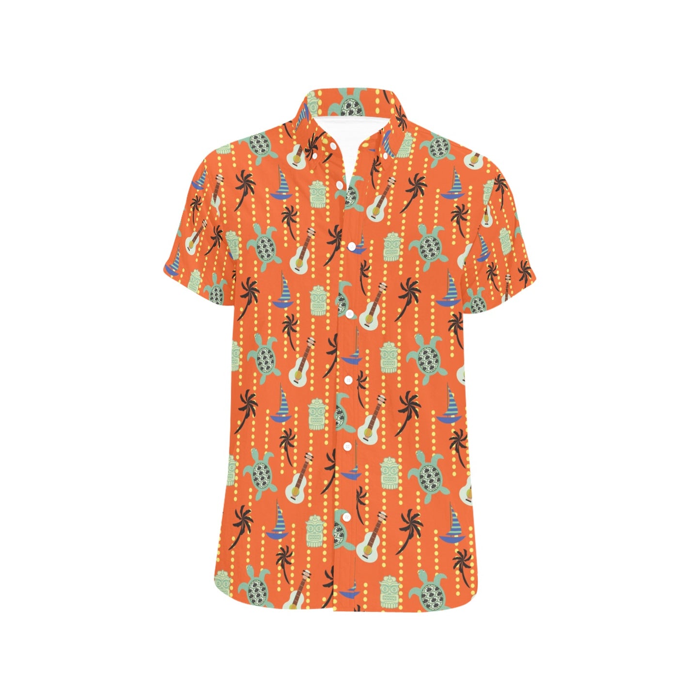 Ukulele Print Design LKS402 Men Short Sleeve Button Up Shirt