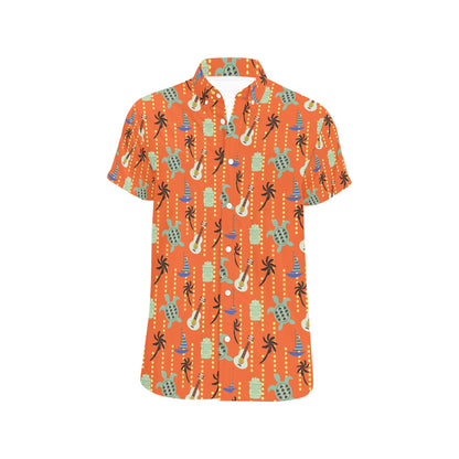 Ukulele Print Design LKS402 Men Short Sleeve Button Up Shirt