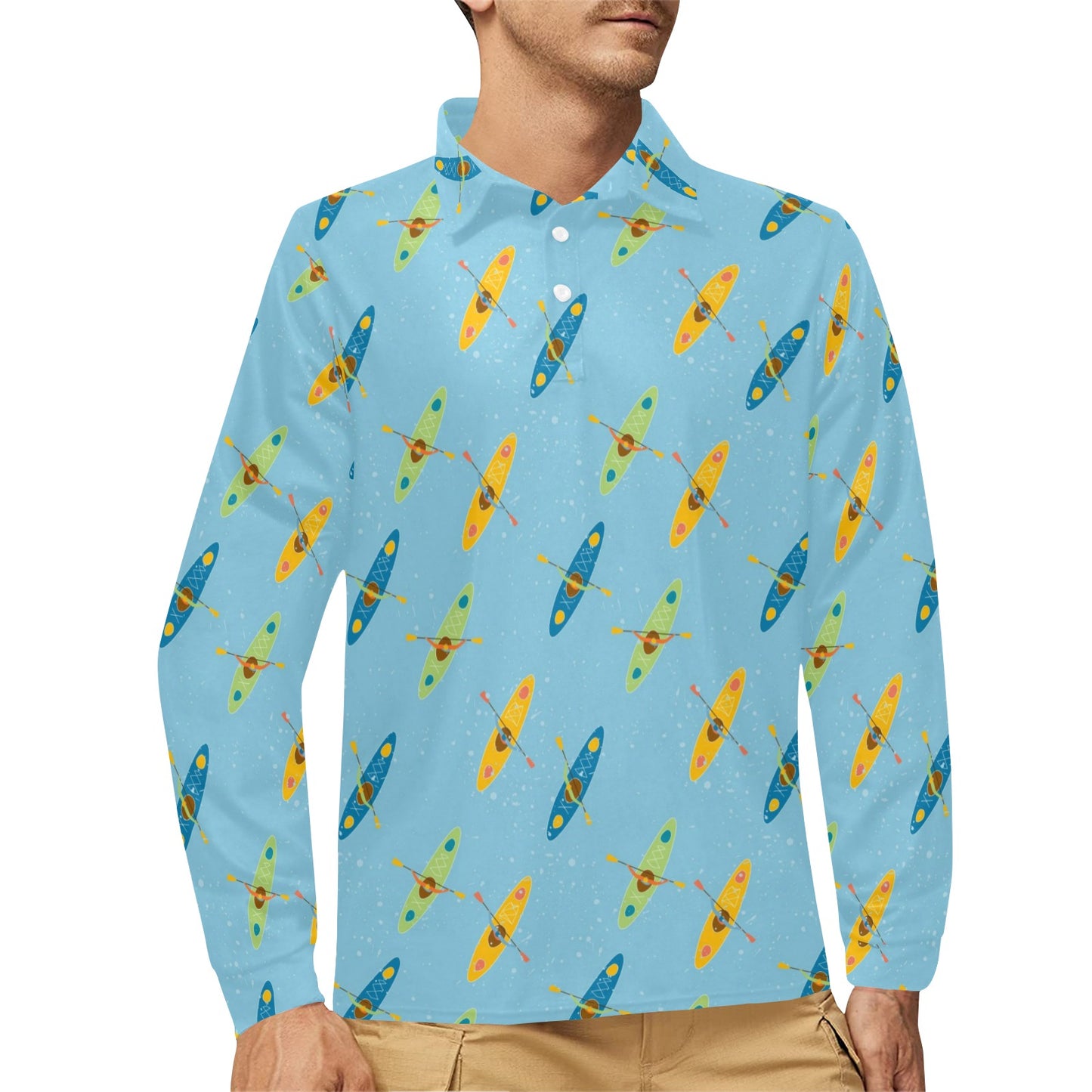Kayak Pattern Print Design 04 Long Sleeve Polo Shirt For Men's