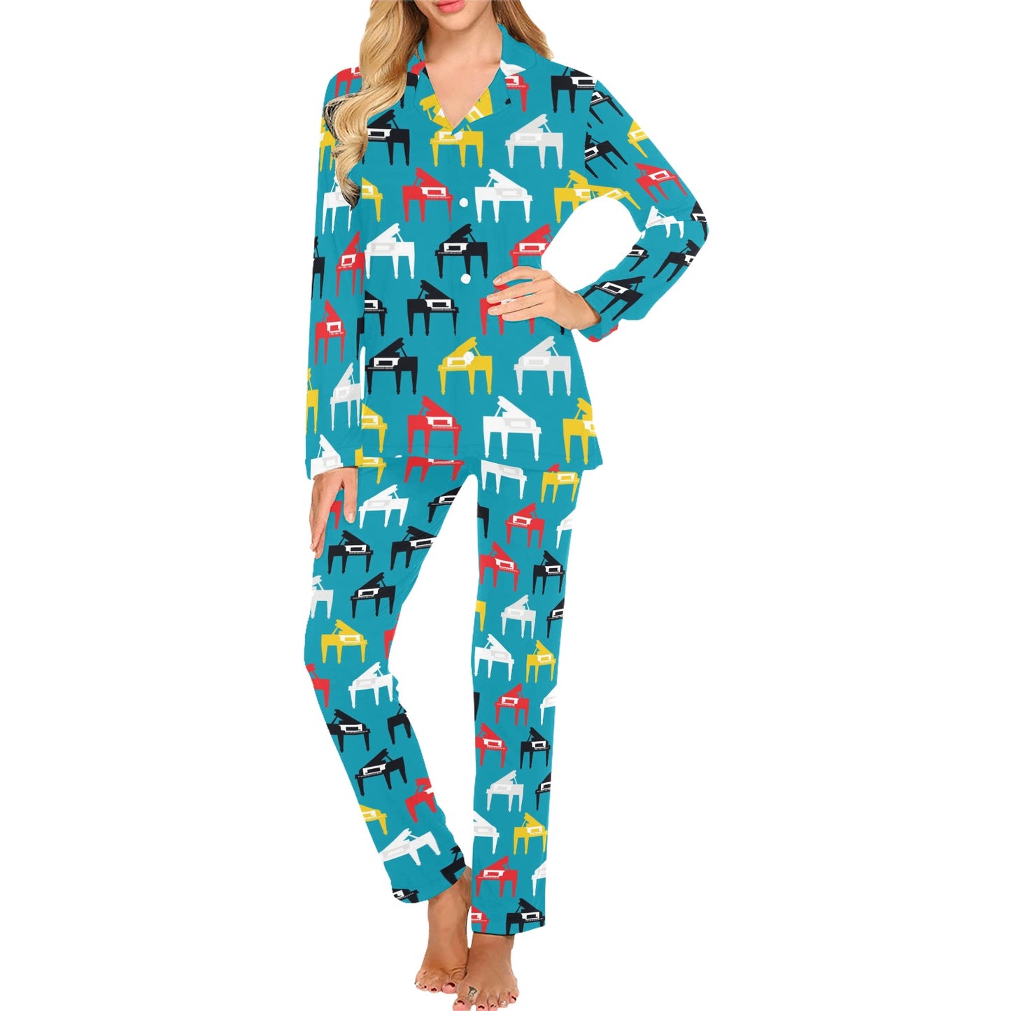 Piano Print Design LKS403 Women's Long Pajama Set