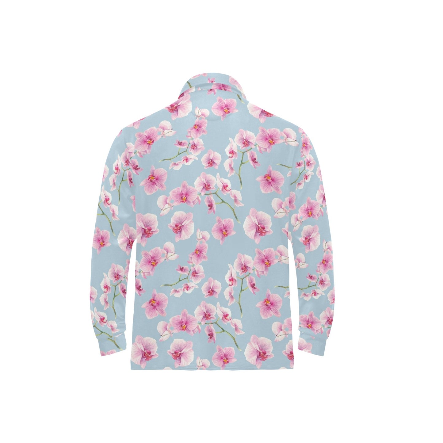 Orchid Pink Pattern Print Design OR01 Long Sleeve Polo Shirt For Men's