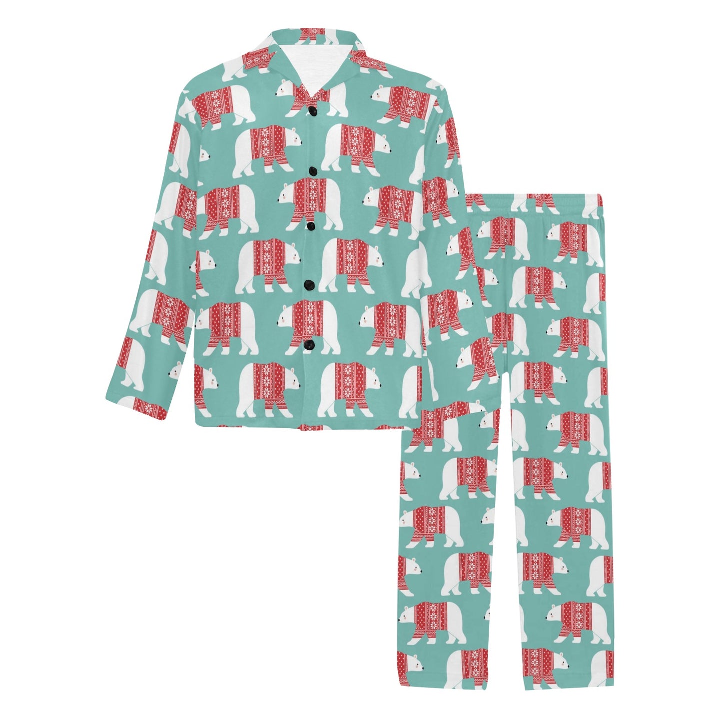 Polar Bear Pattern Print Design A04 Men's Long Pajama Set