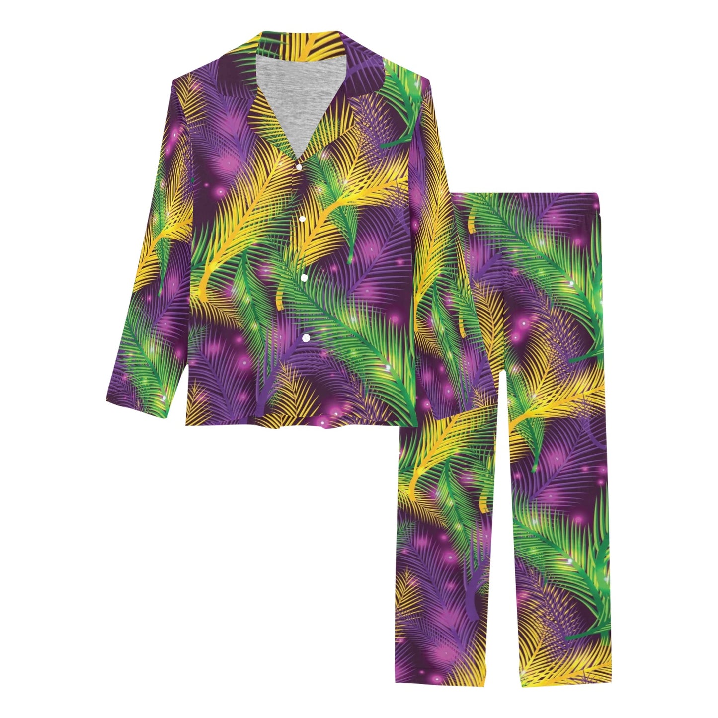 Mardi Gras Pattern Print Design 09 Women's Long Pajama Set