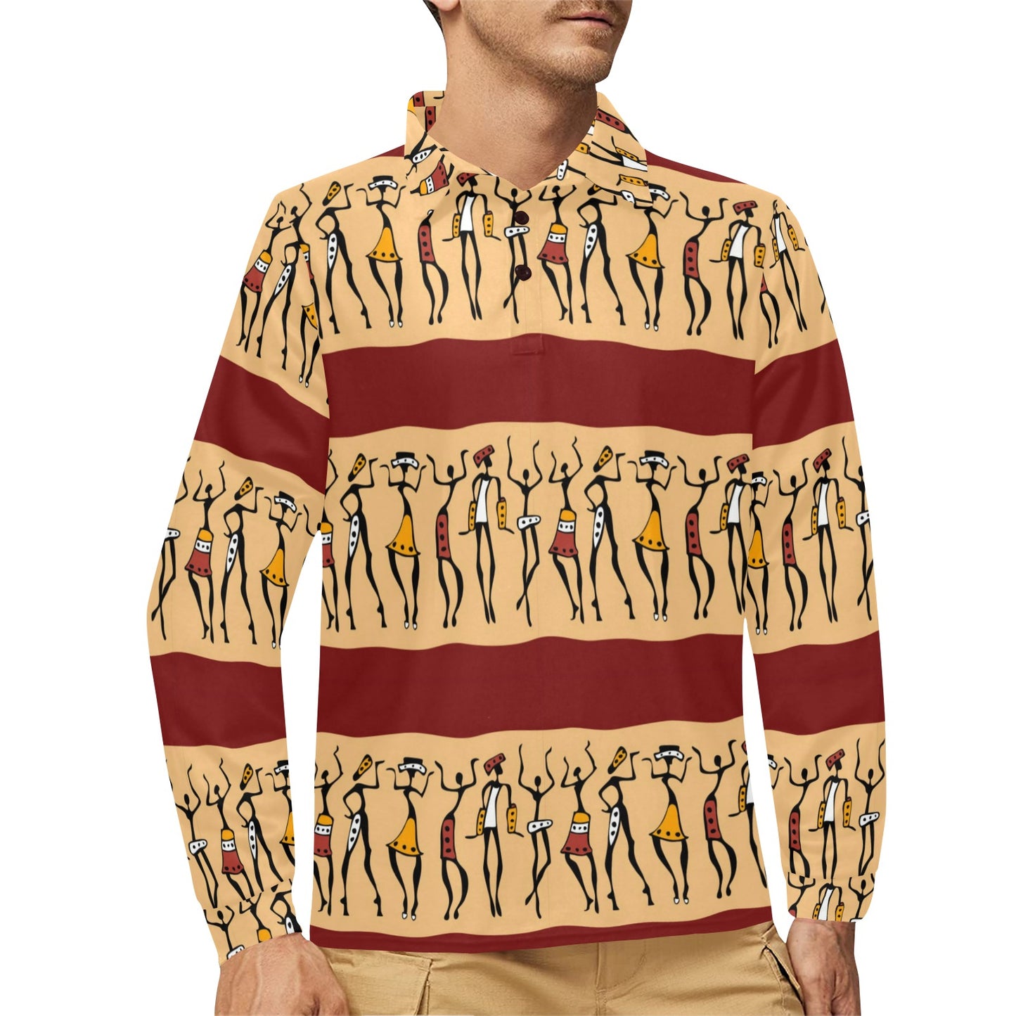 African People Long Sleeve Polo Shirt For Men's