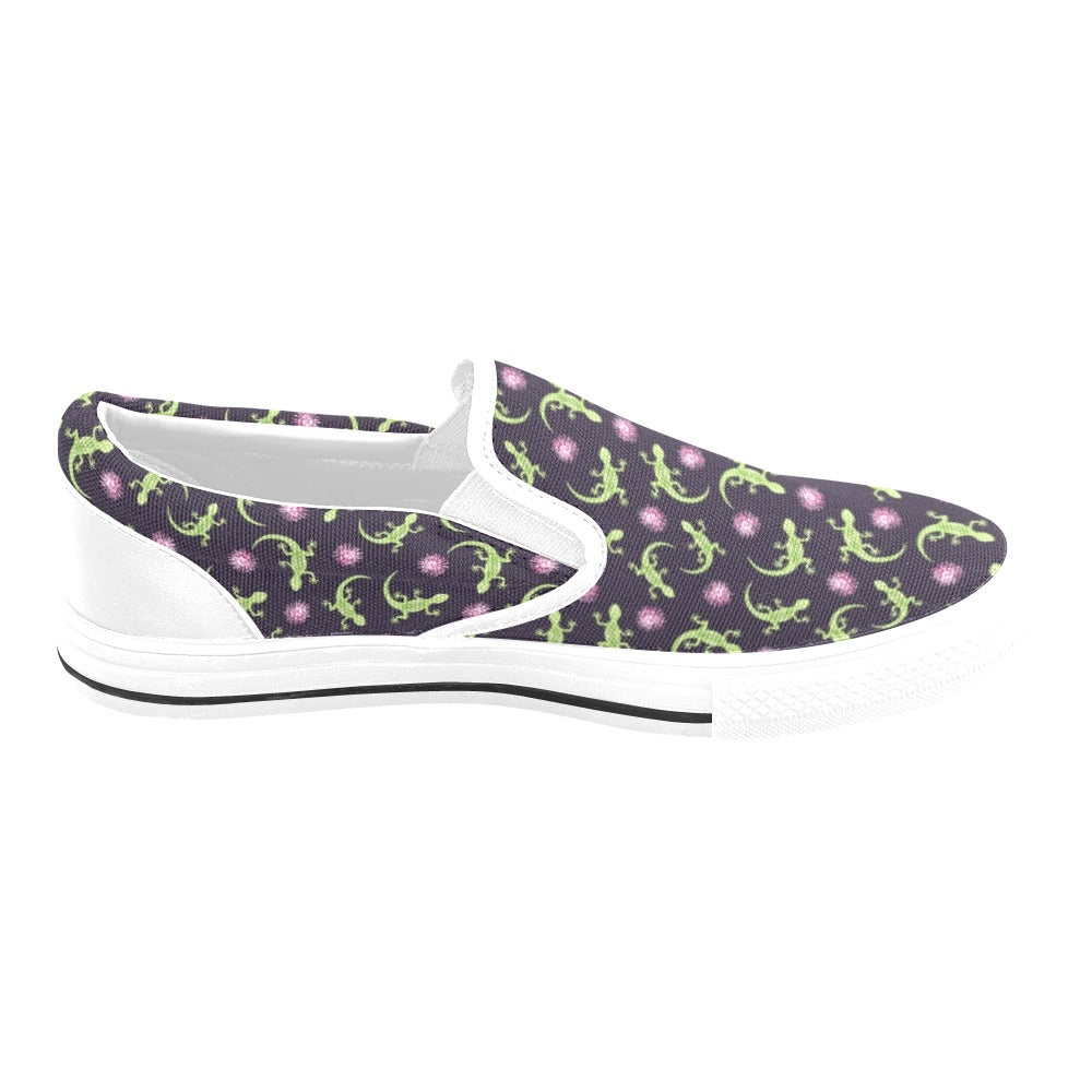 lizard Print Design LKS402 White Slip Ons Canvas Women's Shoes