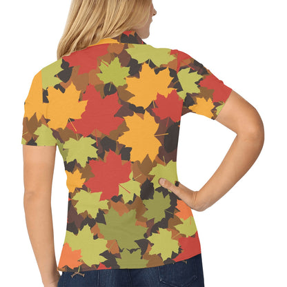 Maple Leaf Pattern Print Design 05 Women's Polo Shirt