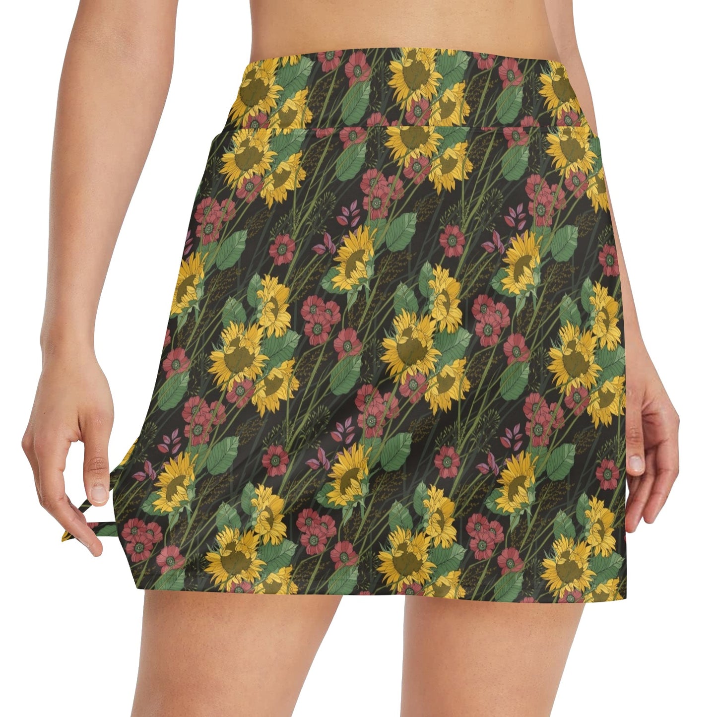 Sunflower Print Design LKS303 17" Golf & Pickleball Skort with Pockets