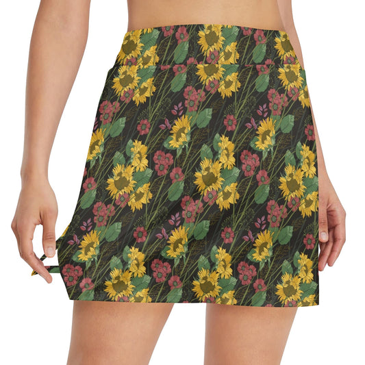 Sunflower Print Design LKS303 17" Golf & Pickleball Skort with Pockets