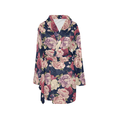 Peony Pattern Print Design PE03 Women's Fleece Robe