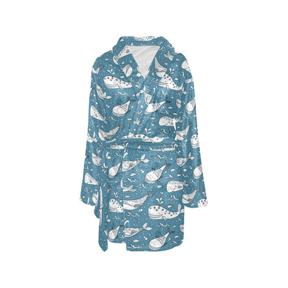 Humpback Whale Pattern Print Design 03 Women's Fleece Robe