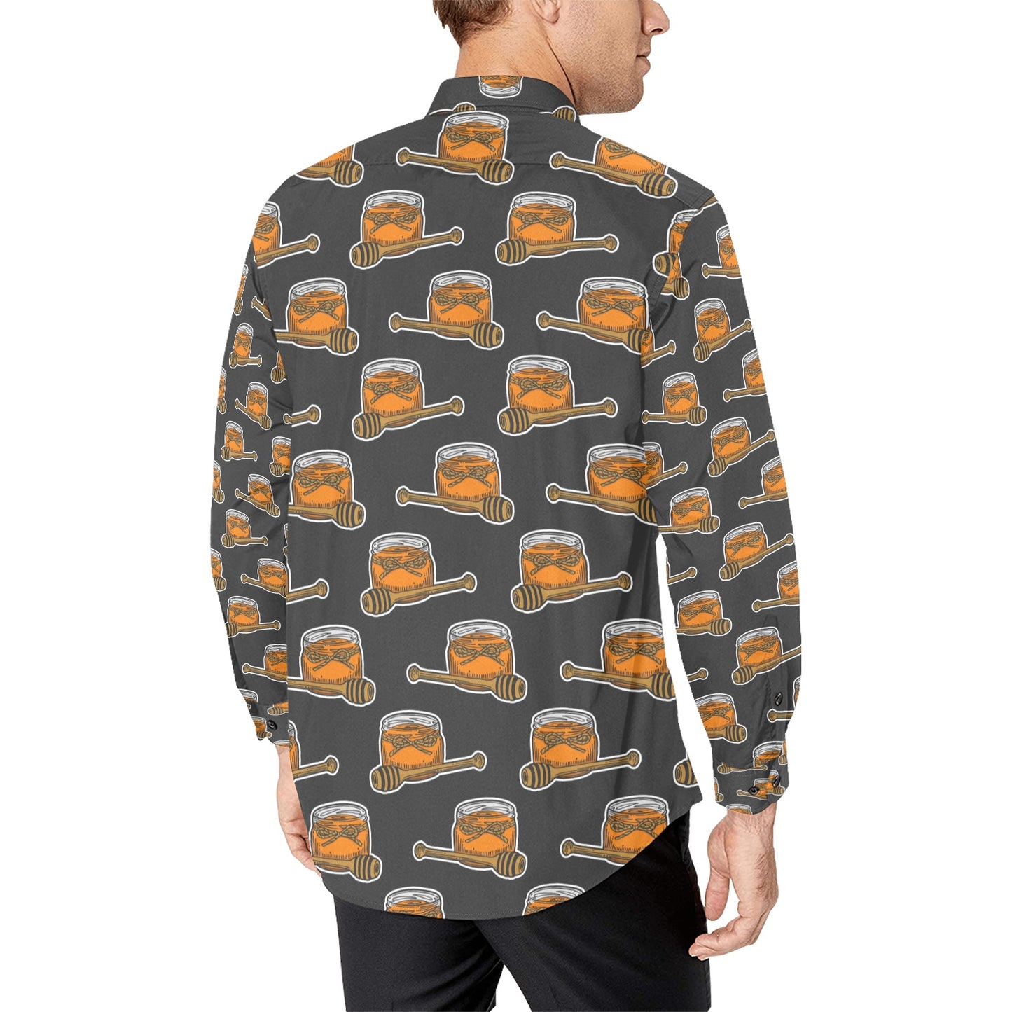 Honey Bee Print Design LKS305 Men's Long Sleeve Dress Shirt