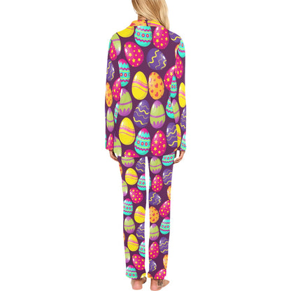 Easter Eggs Pattern Print Design RB04 Women's Long Pajama Set