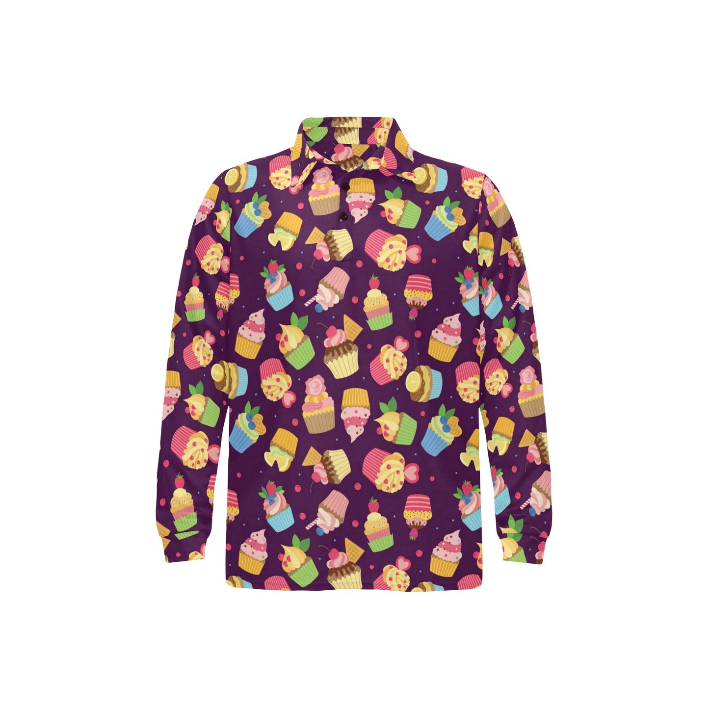 Cupcake Pattern Print Design 05 Long Sleeve Polo Shirt For Men's