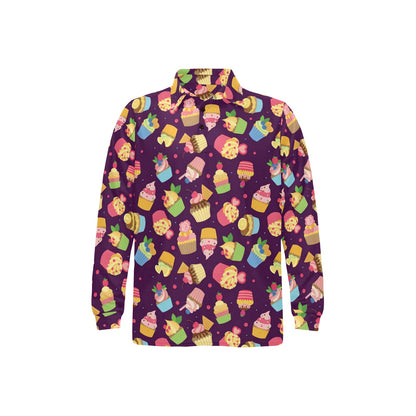 Cupcake Pattern Print Design 05 Long Sleeve Polo Shirt For Men's