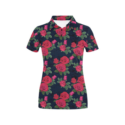 Rose Pattern Print Design A04 Women's Polo Shirt