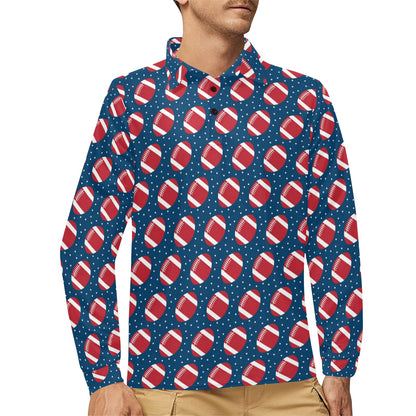 American Football Star Design Pattern Long Sleeve Polo Shirt For Men's