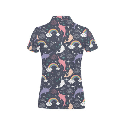 Narwhal Pattern Print Design 01 Women's Polo Shirt