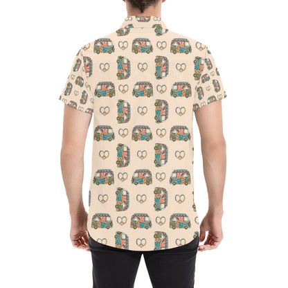 Hippie Van Peace Print Design LKS303 Men Short Sleeve Button Up Shirt