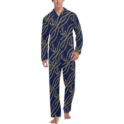 Nautical Anchor Rope Pattern Men's Long Pajama Set
