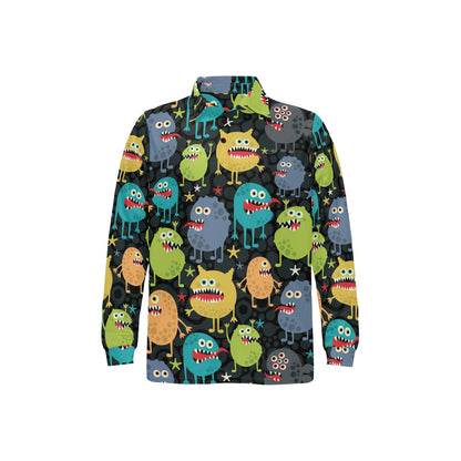 Monster Pattern Print Design 01 Long Sleeve Polo Shirt For Men's