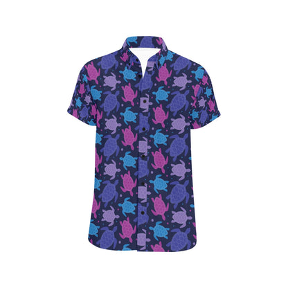 Sea Turtle Print Design LKS309 Men Short Sleeve Button Up Shirt