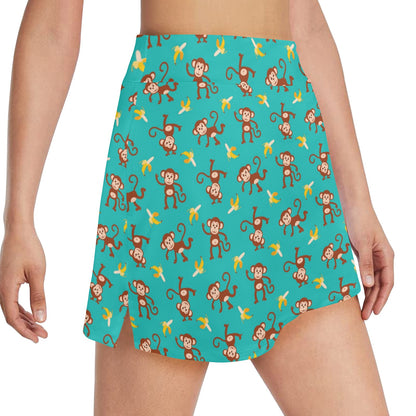 Monkey Banana Design Themed Print 17" Golf & Pickleball Skort with Pockets