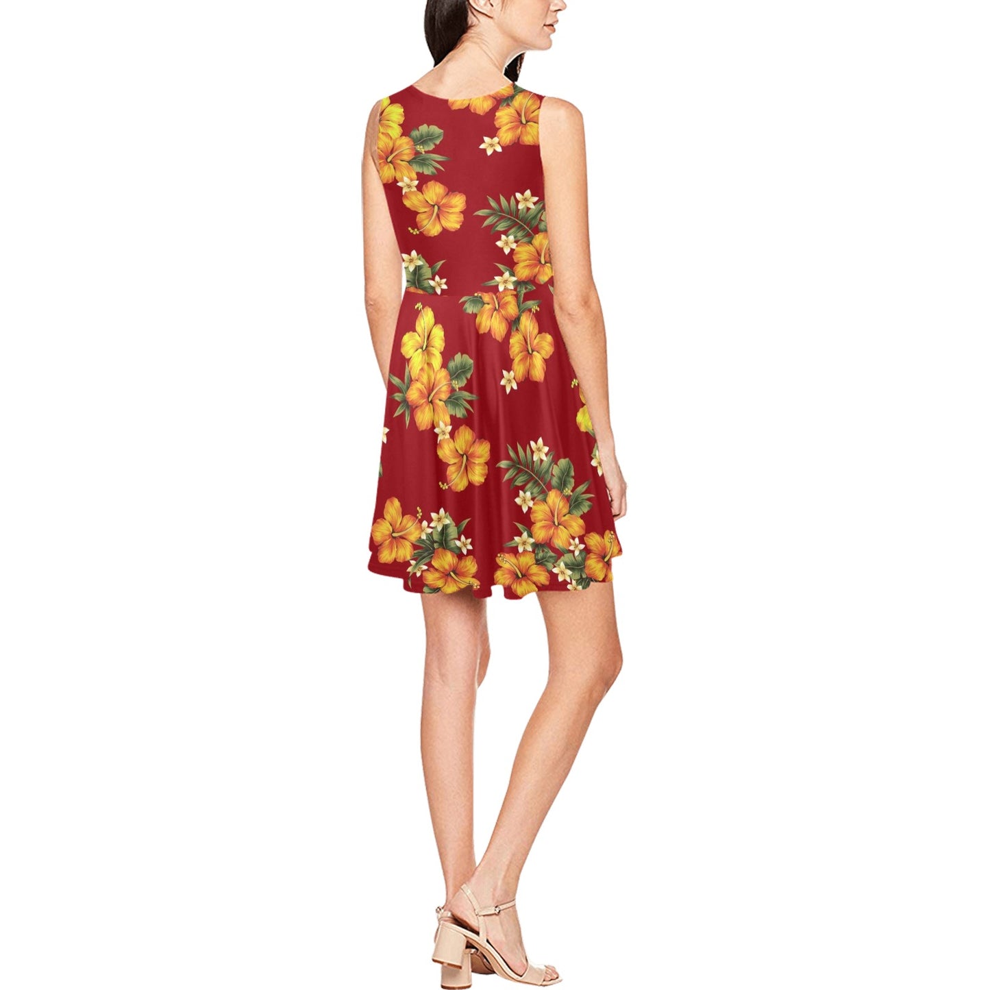 Orange Hibiscus Pattern Print Design HB026 Sleeveless Dress