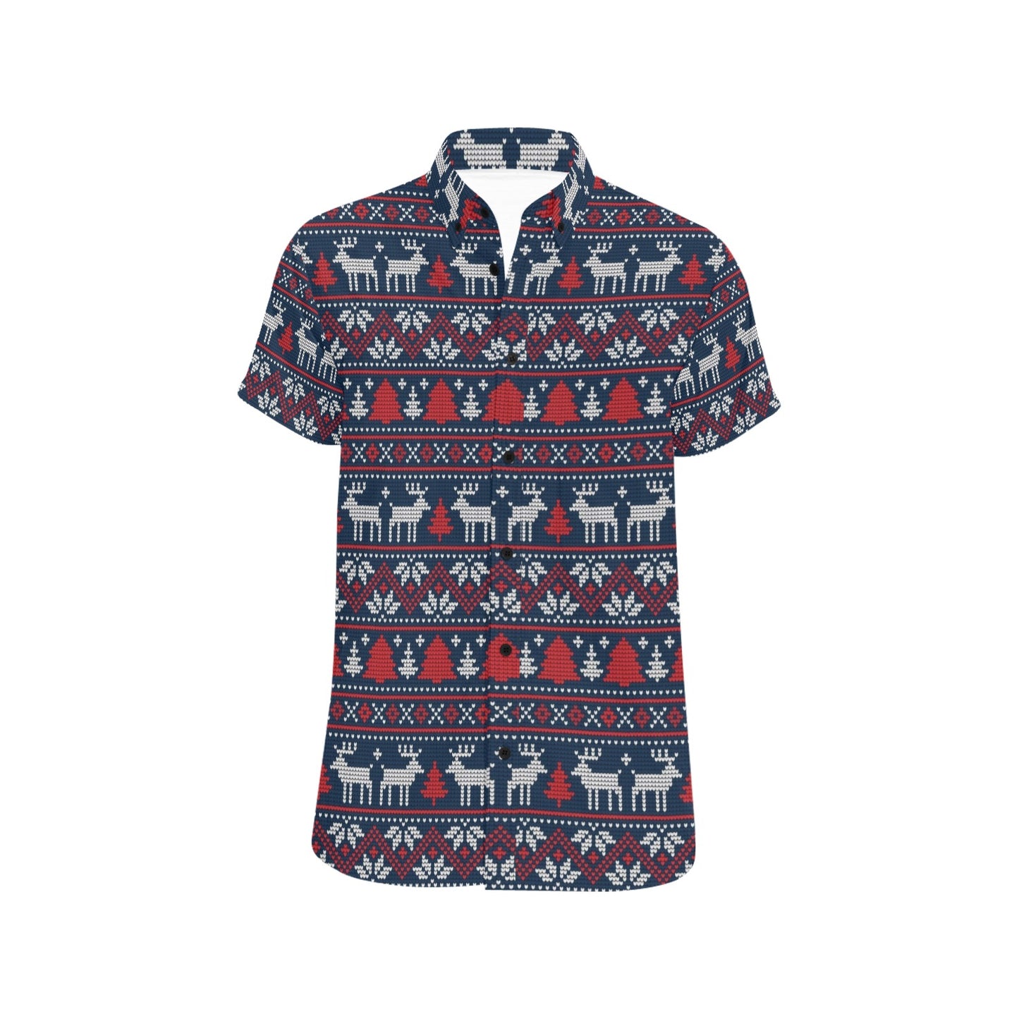 Reindeer Print Design LKS405 Men Short Sleeve Button Up Shirt