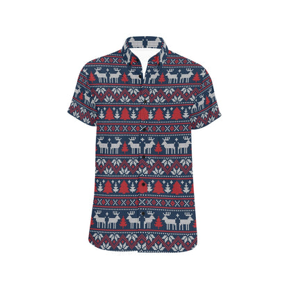 Reindeer Print Design LKS405 Men Short Sleeve Button Up Shirt