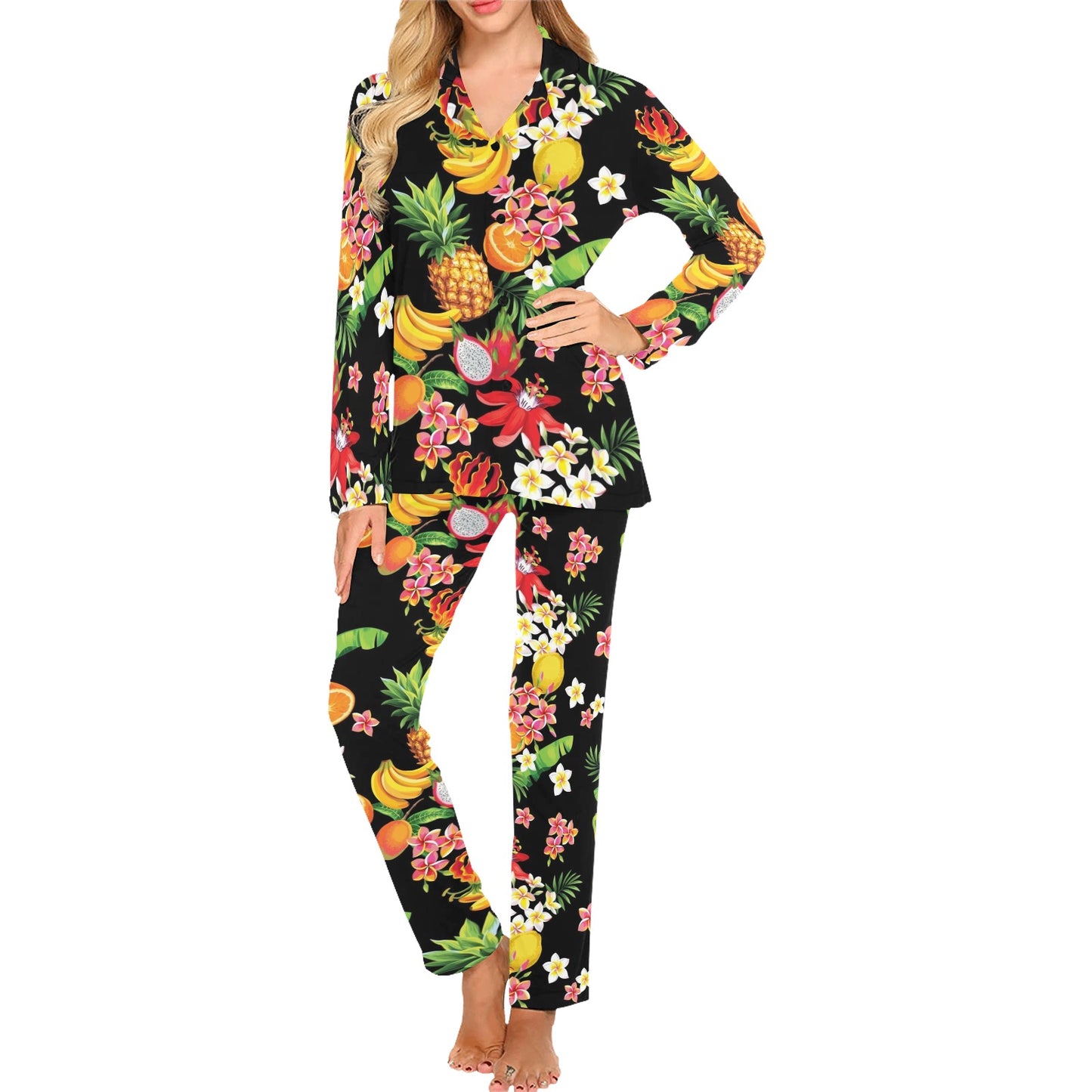 Tropical Fruits Pattern Print Design TF02 Women's Long Pajama Set
