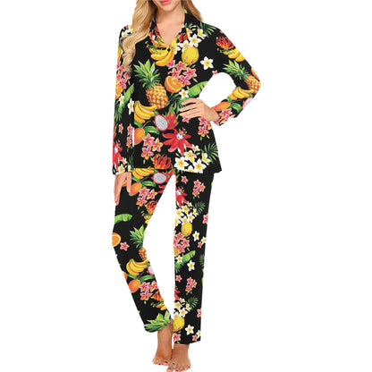 Tropical Fruits Pattern Print Design TF02 Women's Long Pajama Set