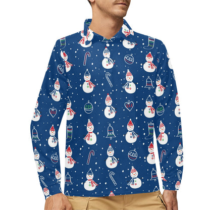 Snowman Print Design LKS306 Long Sleeve Polo Shirt For Men's