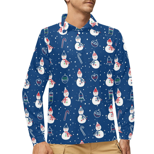 Snowman Print Design LKS306 Long Sleeve Polo Shirt For Men's