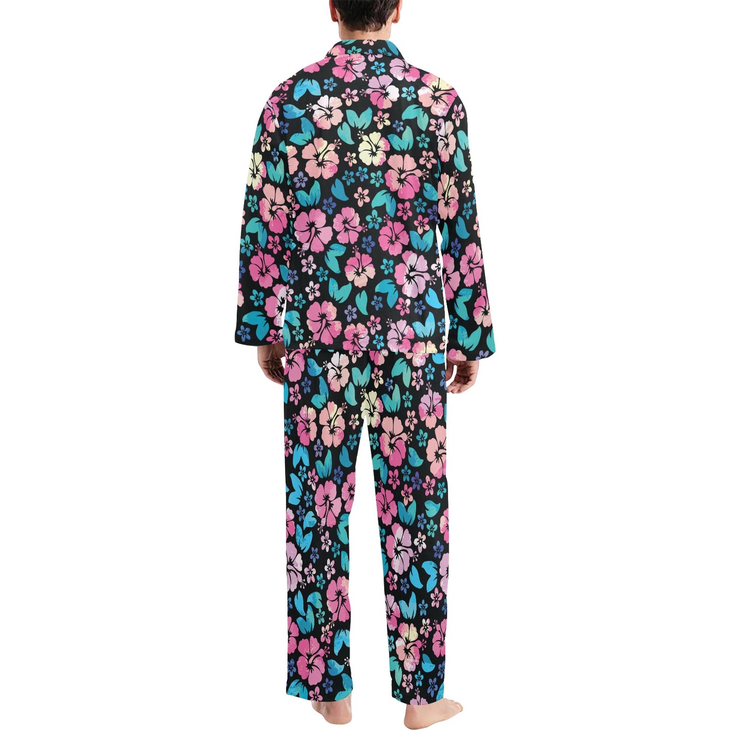 Pink Hibiscus Hawaiian Flower Men's Long Pajama Set
