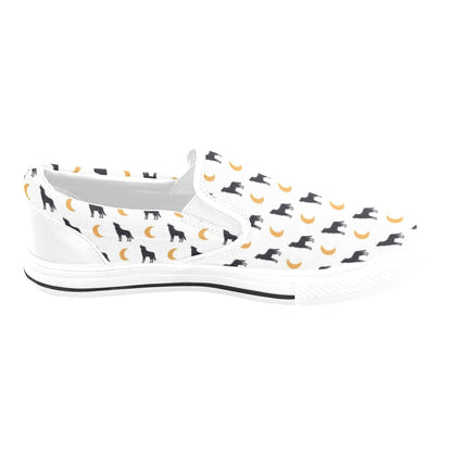 Wolf Moon Print Design LKS302 White Slip Ons Canvas Women's Shoes
